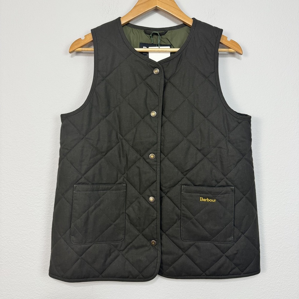 Barbour Janey Liner Vest Women's 6 Green Quilted Snap Front Pockets SAMPLE